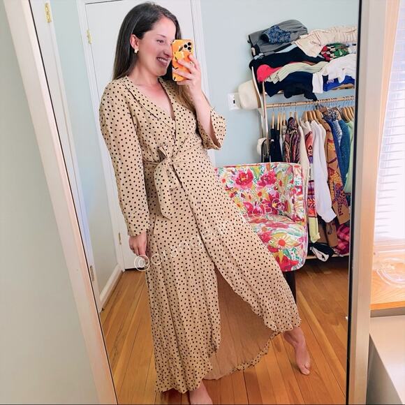 Ganni Dresses & Skirts - NWT GANNI Tan Black Polka Dot Wrap Maxi Dress 38 M